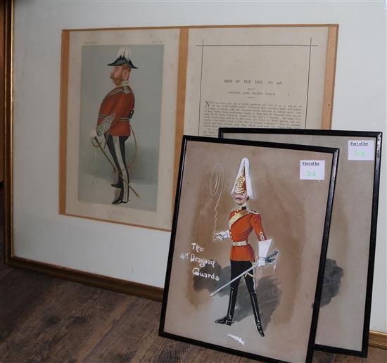 Military print & 2 watercolours